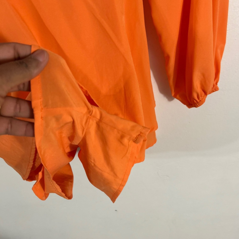 Unbranded Romper Womens Small Orange Off Shoulder Balloon Sleeve Ruffle - Picture 2 of 7